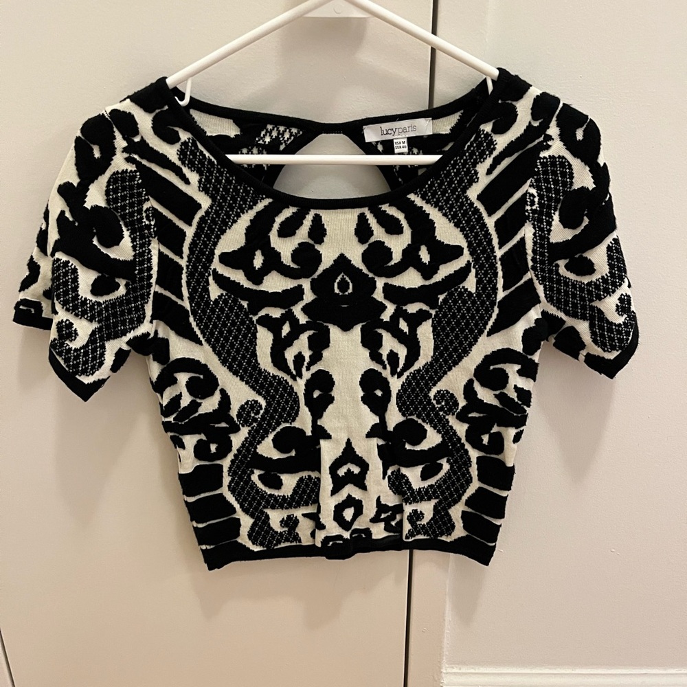 NWOT! Lucy Paris Black and Cream Crop Top - Picture 1 of 4